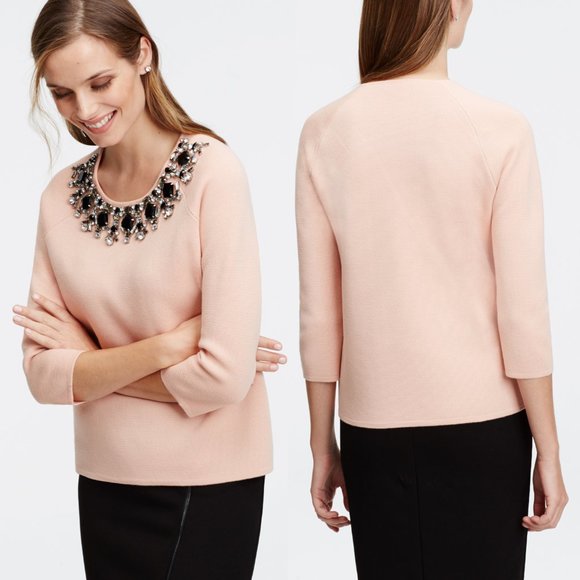 ANN TAYLOR Peach Jewel Embellish Collar Wool Blend Sweater...